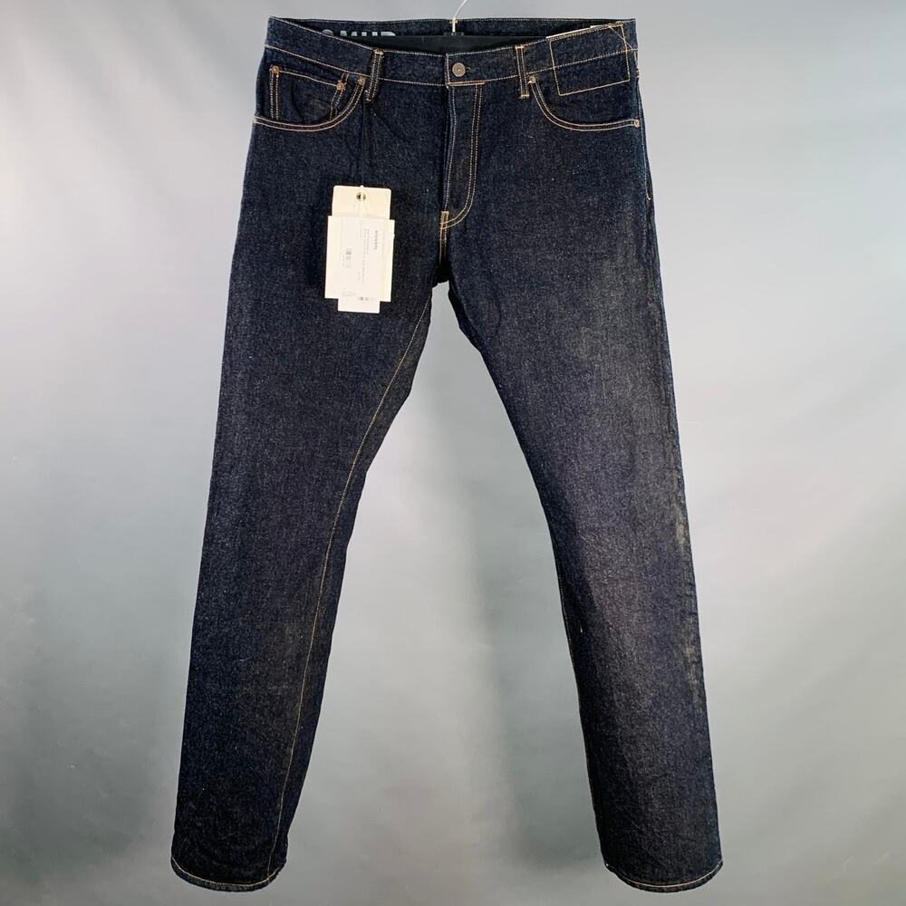 Size 36 Indigo Contrast Stitch Selvedge Mud Overdyed Denim Button Fly Jeans